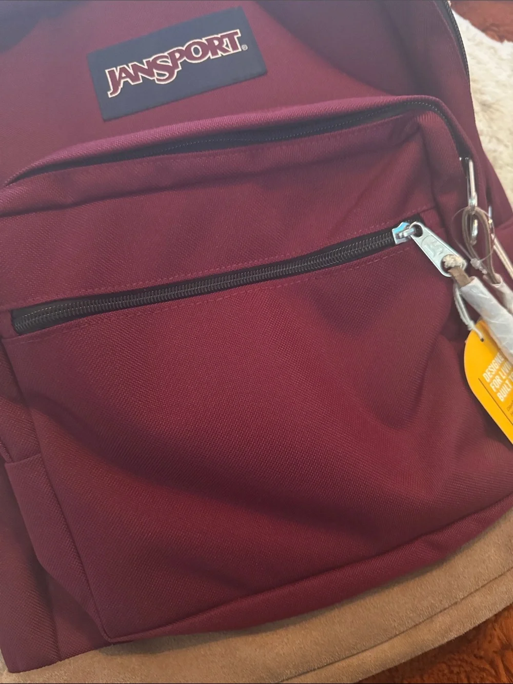 Jansport Burgundy Backpack with Tan Suede Trim - Picture 3 of 4